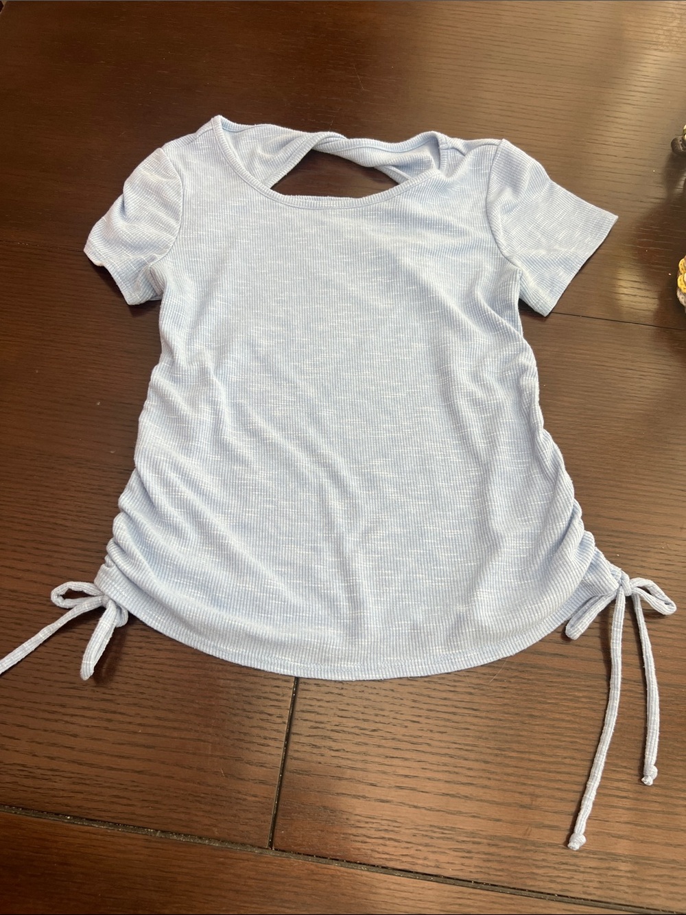 Women's Light Blue Short Sleeve Side-Tie Top